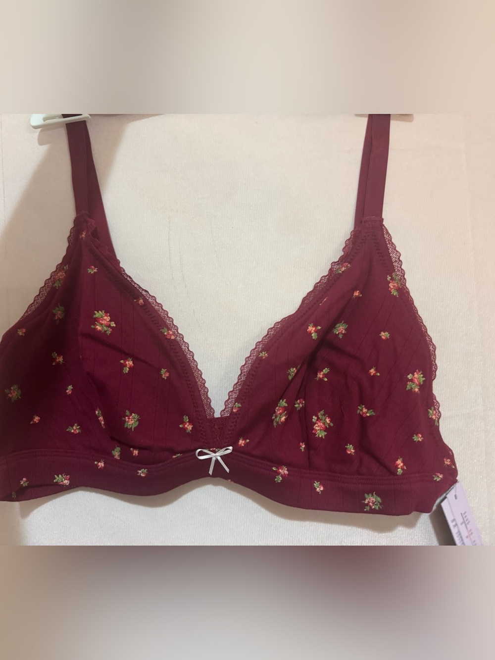 Women’s Floral Lace Trim Wireless Bralette - Burgundy woman’s XL new